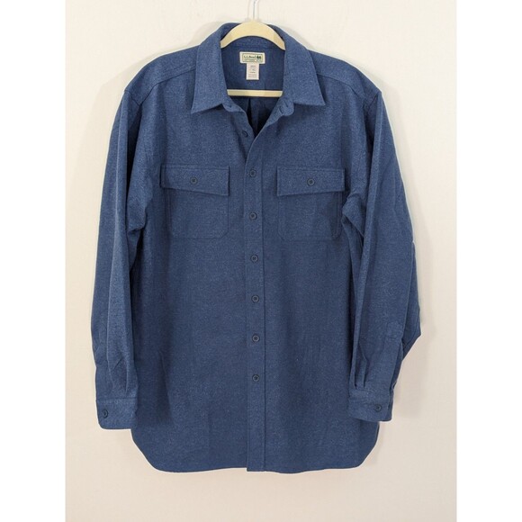 LL Bean Chamois Shirt Mens Large Tall Blue Button Up Long Sleeve Traditional Fit - Picture 1 of 8